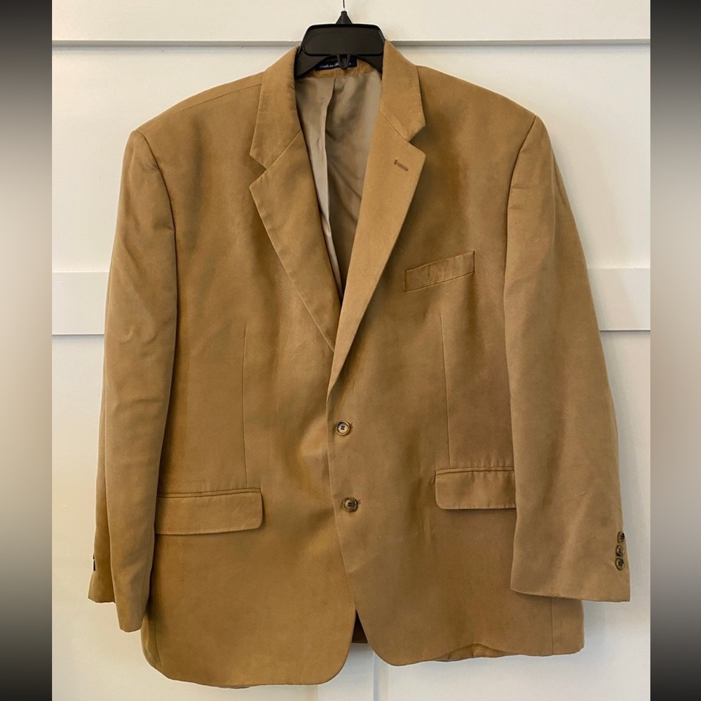 VTG Chaps Ralph Lauren 50R Brown Tan Suede Polyester 2 Button Blazer Sports Coat